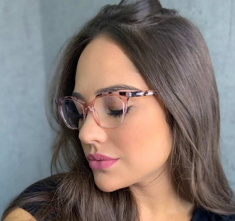 oticagriss armacao para oculos de grau griss 124 tartaruga com rosa transparente