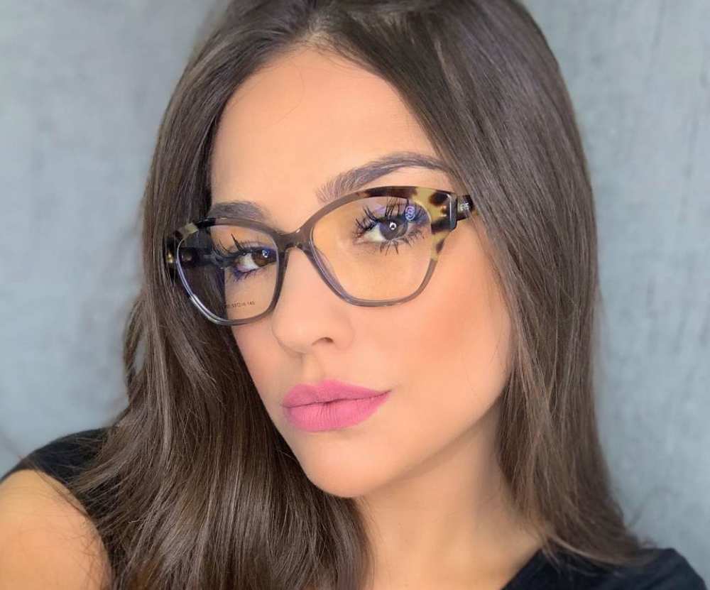 oticagriss armacao para oculos de grau griss 126 tartaruga com cinza transparente