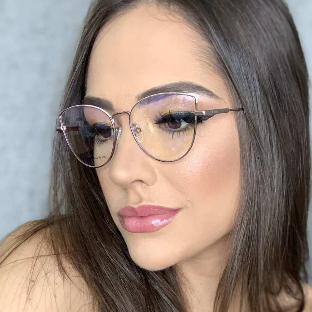 oticagriss armacao para grau gatinho 137 dourada com nude 1