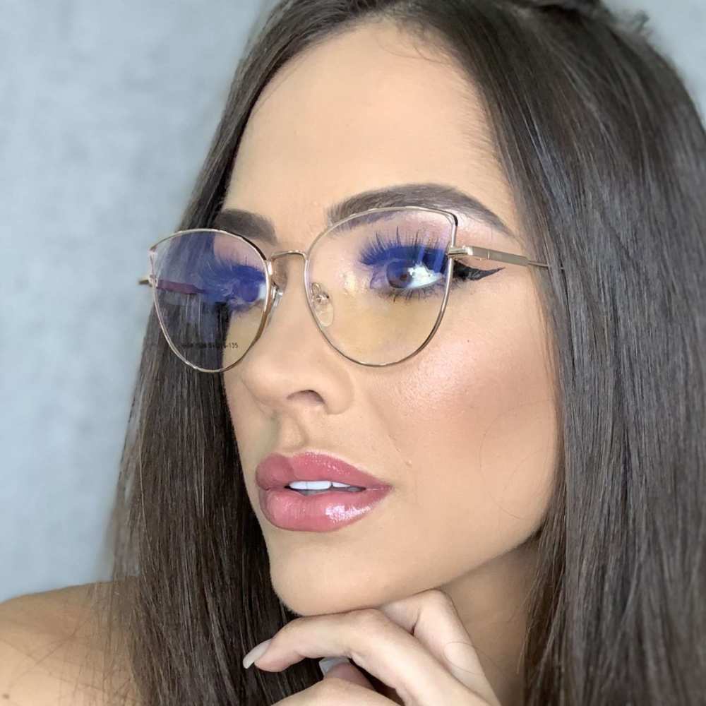 oticagriss armacao para grau gatinho 137 dourada com preto 1