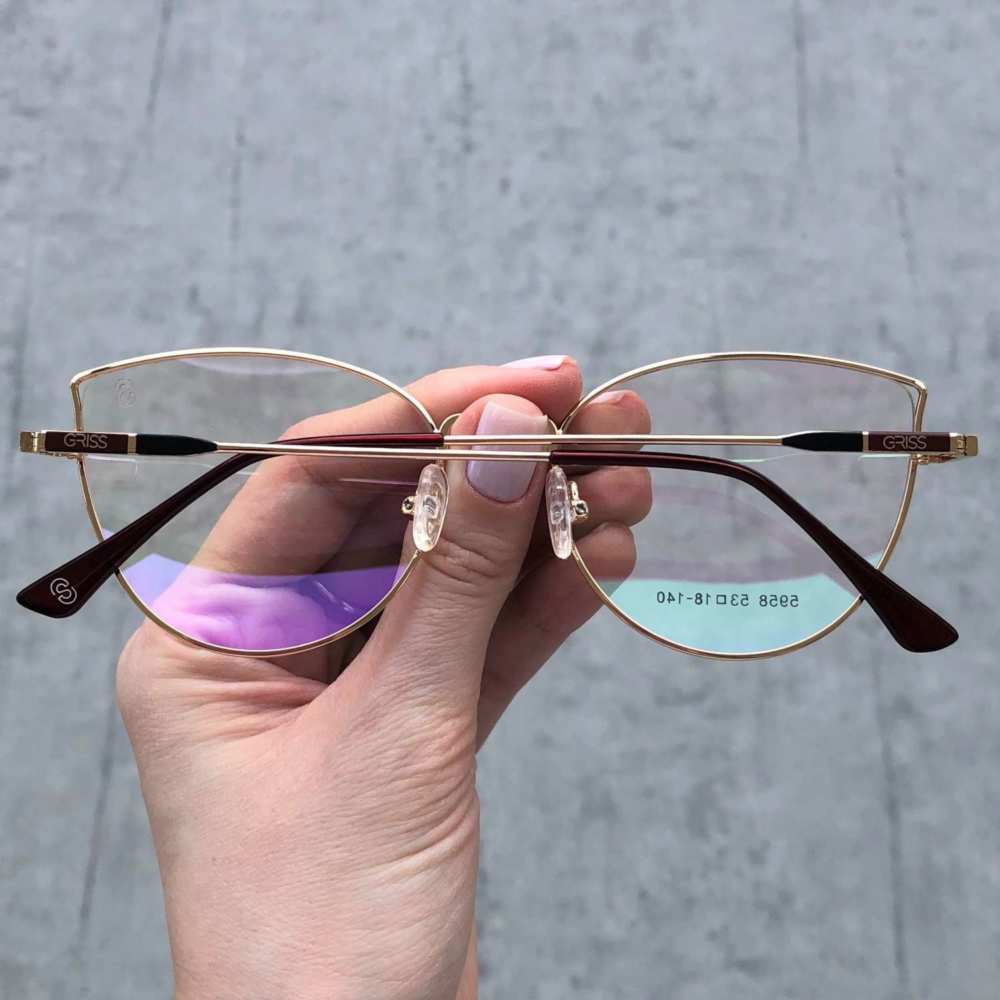 oticagriss armacao para grau gatinho 145 dourado com marrom 3