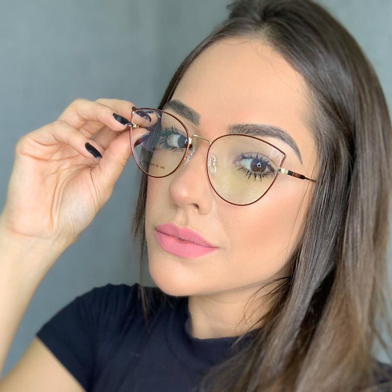 oticagriss armacao para grau gatinho 145 dourado com marrom