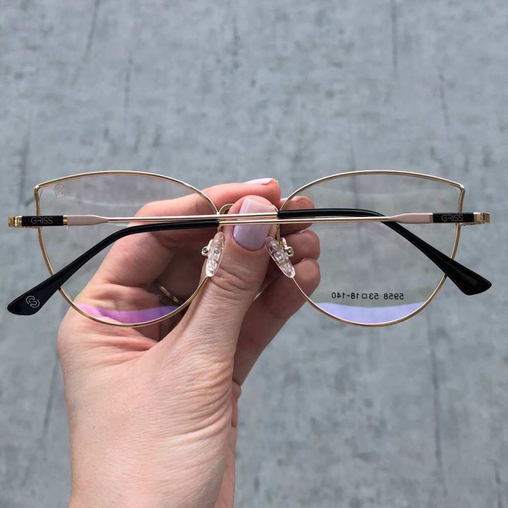 oticagriss armacao para grau gatinho 145 dourado com preto 4