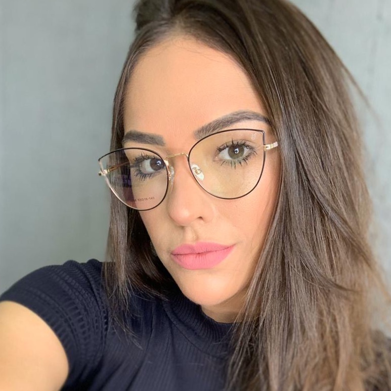 oticagriss armacao para grau gatinho 145 dourado com preto