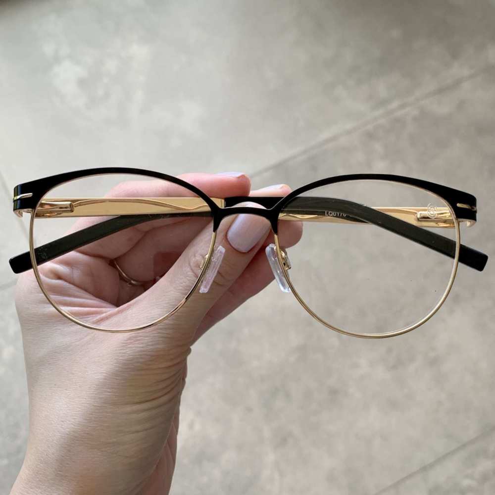 oticagriss armacao para grau redonda 147 dourado com preto 1