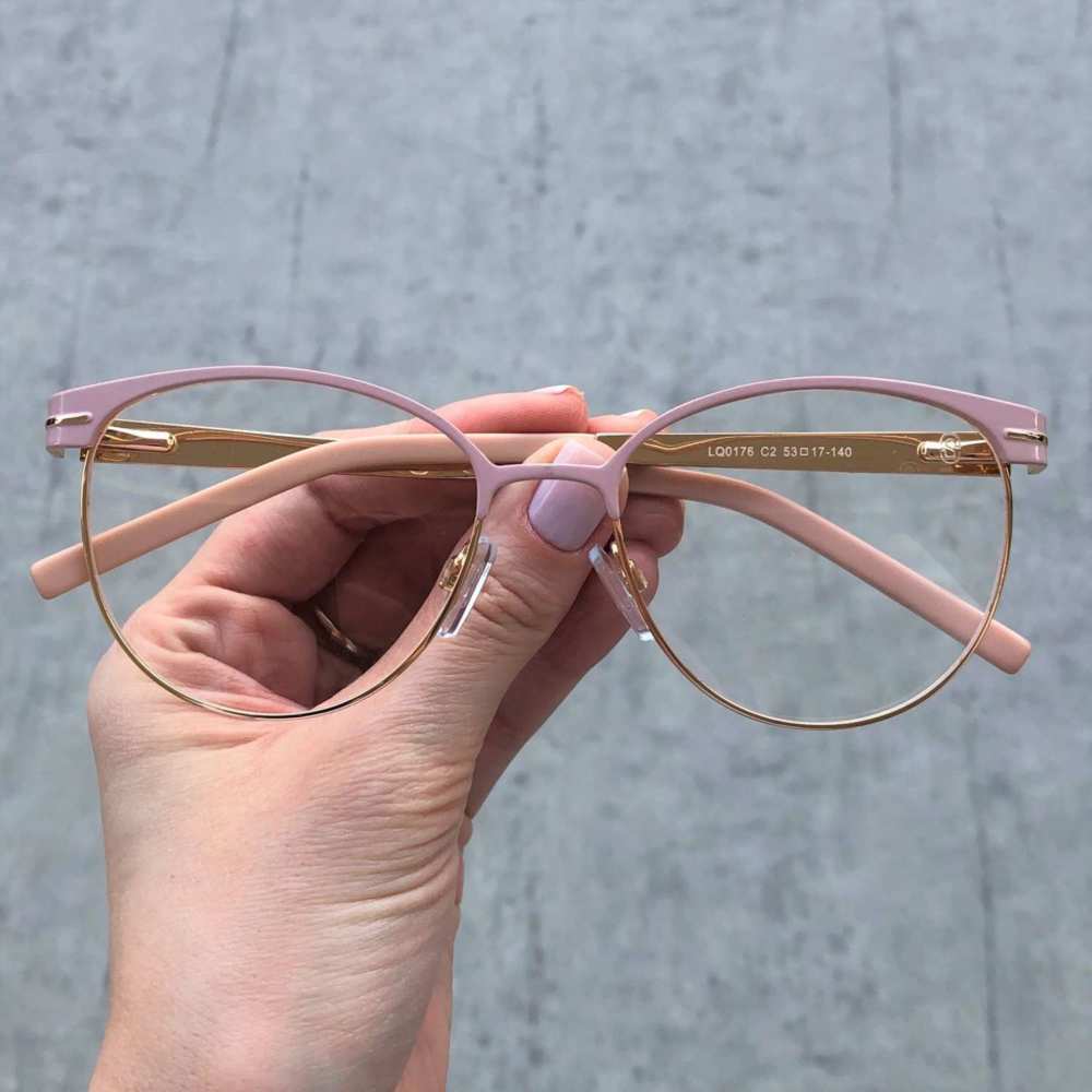 oticagriss armacao para grau redonda 147 dourado com rosa 3