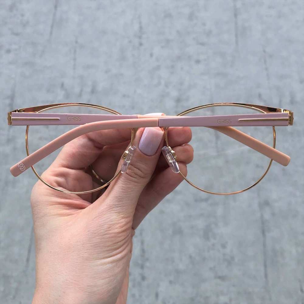 oticagriss armacao para grau redonda 147 dourado com rosa 4