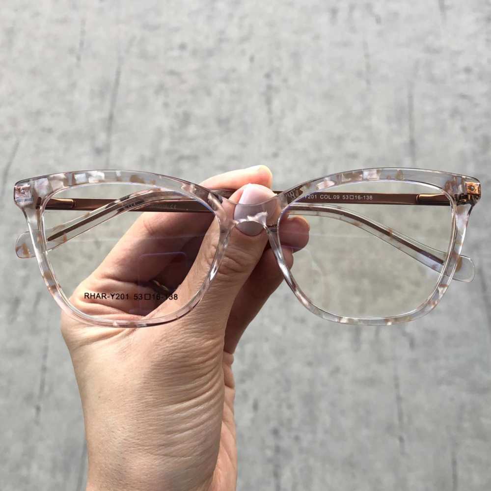 oticagriss armacao para grau retangular 156 transparente com marrom 1