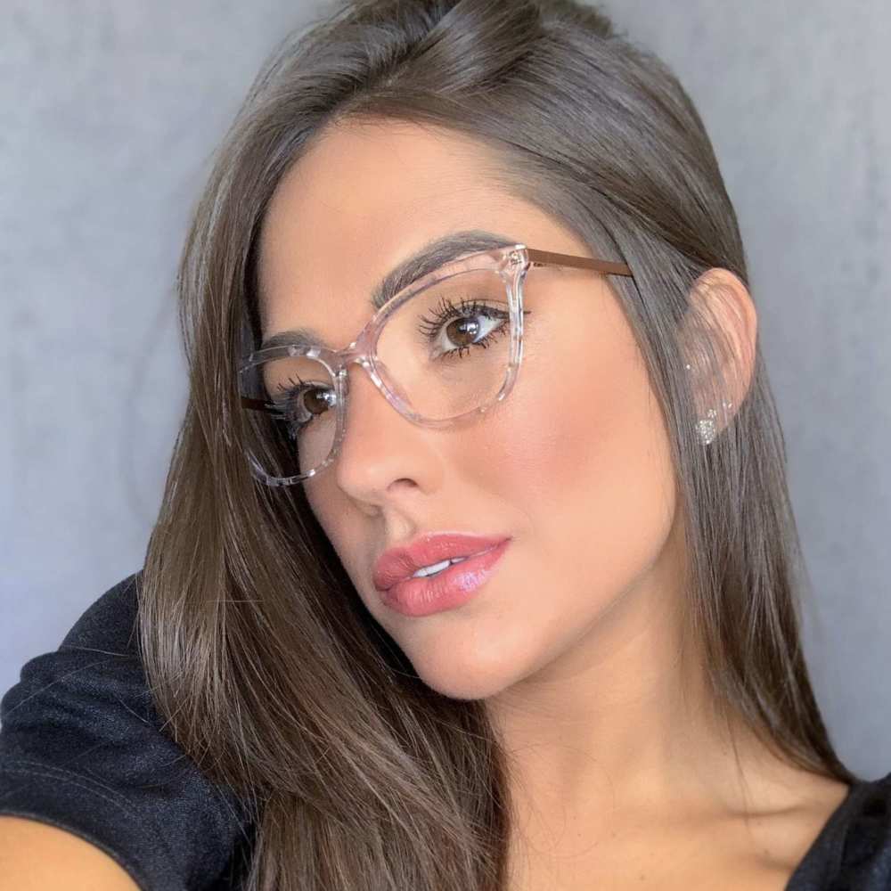 oticagriss armacao para grau retangular 156 transparente com marrom 3