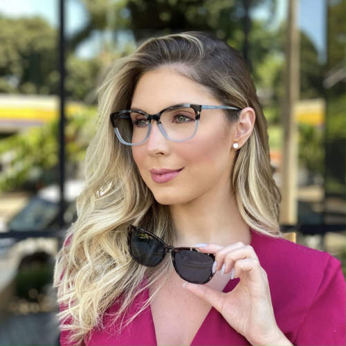 Óculos Clip On 2 em 1 Gatinho em Acetato Azul com Tartaruga 228