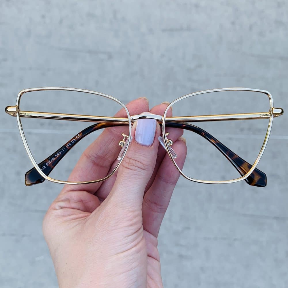 oticagriss oculos de grau gatinho de metal dourado 235