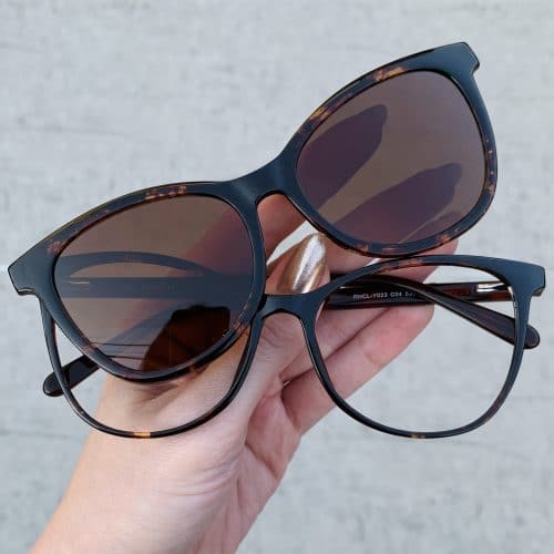oticagriss oculos clip on 2 em 1 gatinho em acetato tartaruga 248
