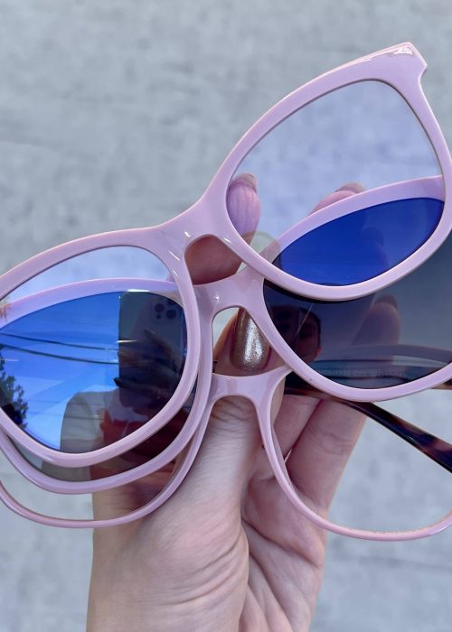 Óculos Clip On 3 em 1 Quadrado Rosa 273