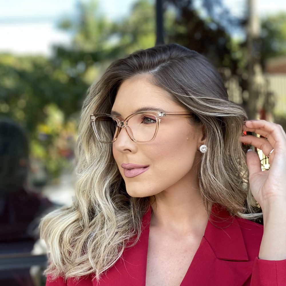 Óculos de Grau Gatinho Dourado Transparente 298 com Lentes Anti-blue