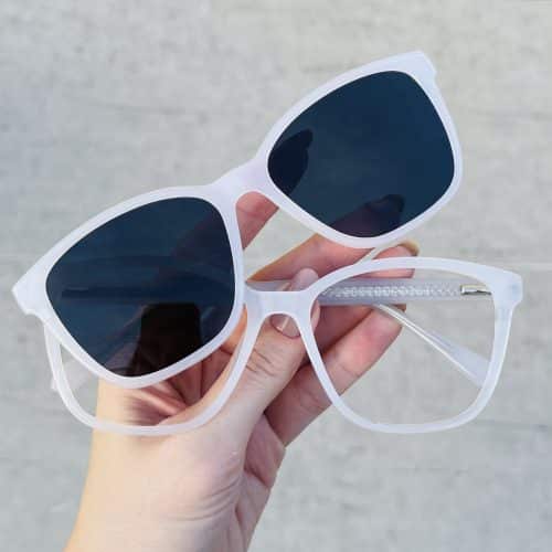 Óculos Clip On 2 em 1 Quadrado Branco 312