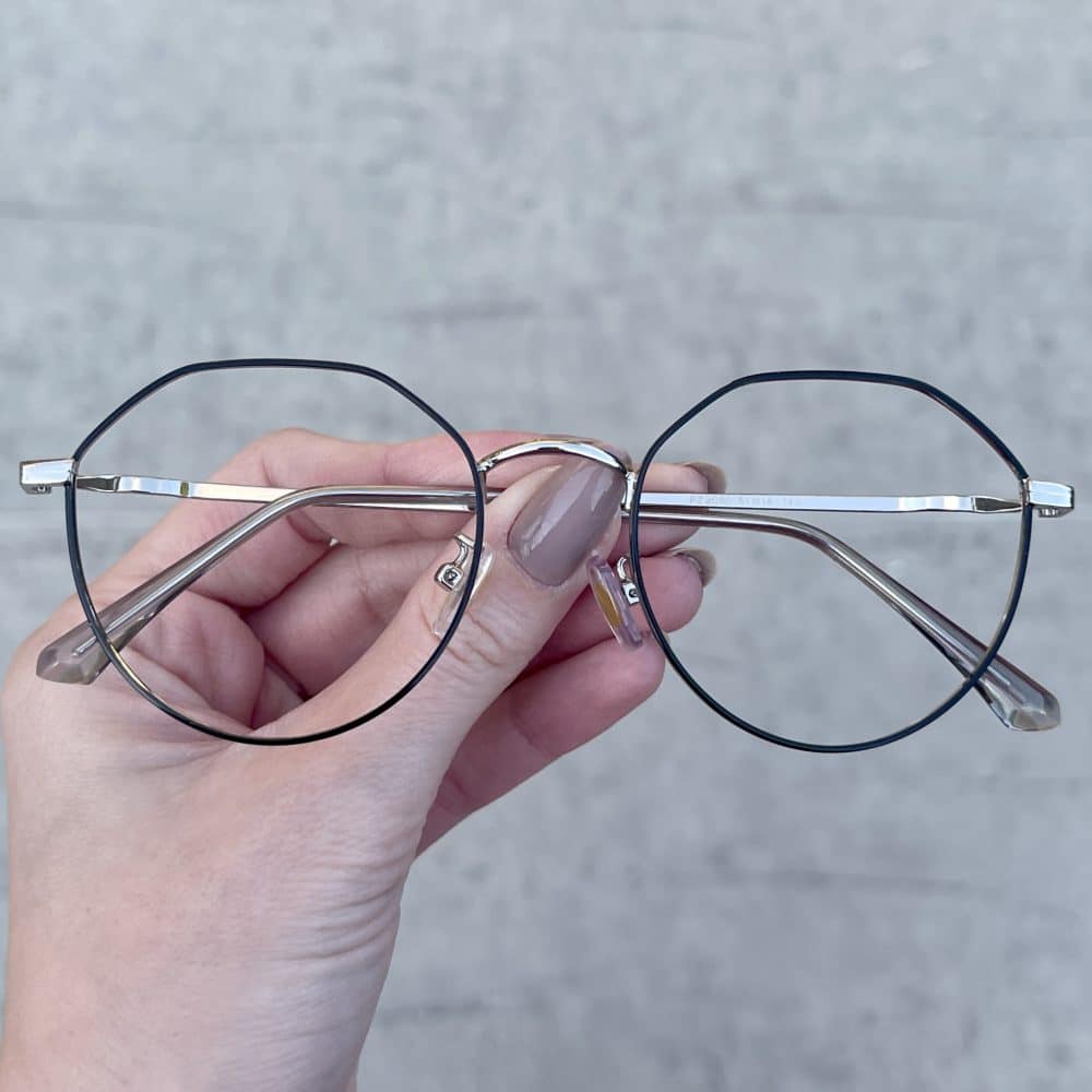 Óculos Clip On 2 em 1 Hexagonal Preto e Prata 319 5