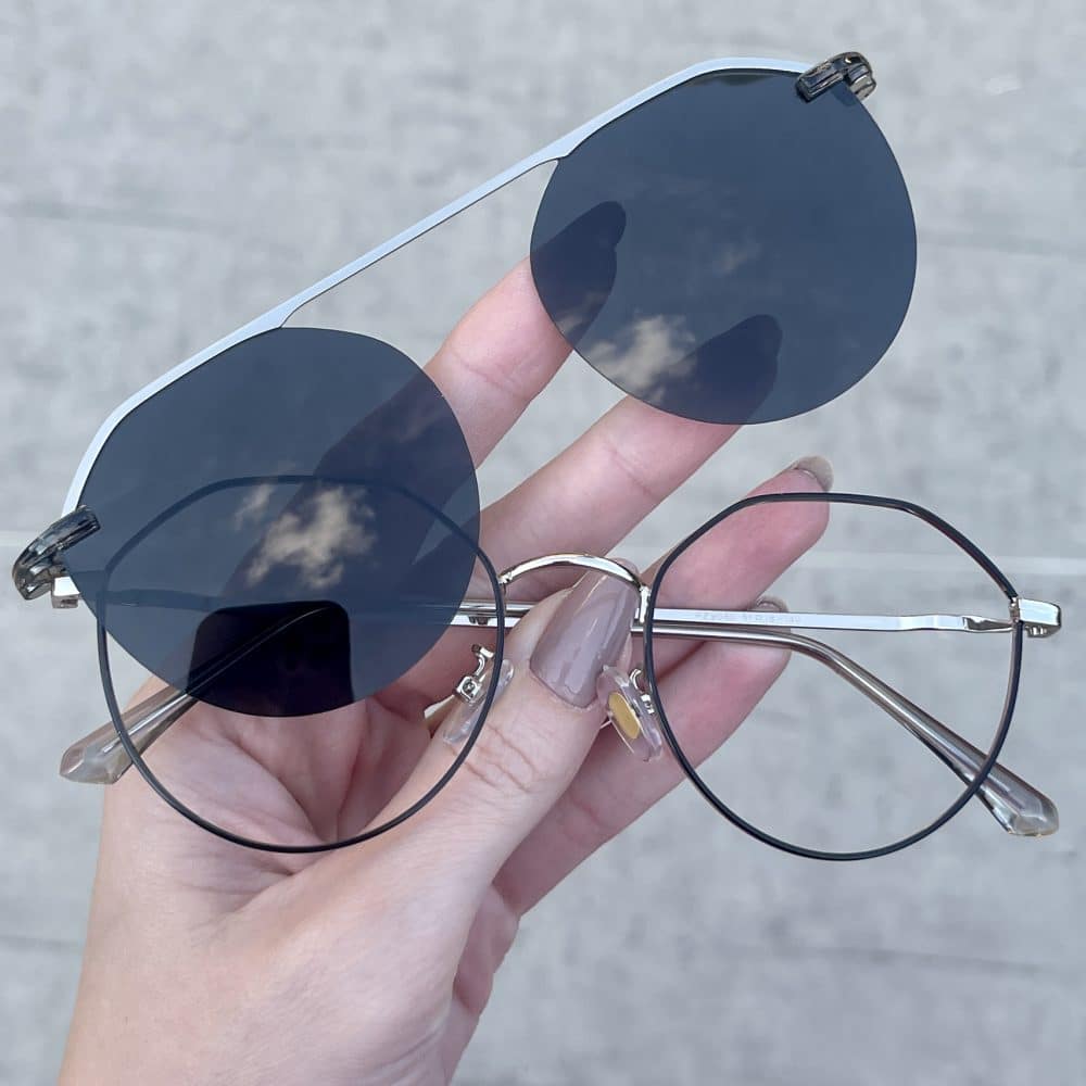 Óculos Clip On 2 em 1 Hexagonal Preto e Prata 319 6