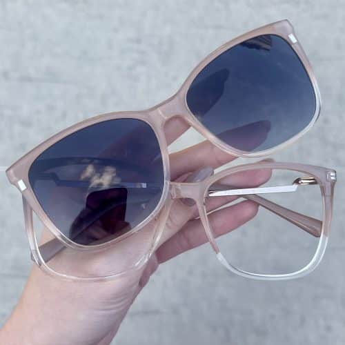 Óculos Clip On 2 em 1 Quadrado Nude com Transparente 322 5