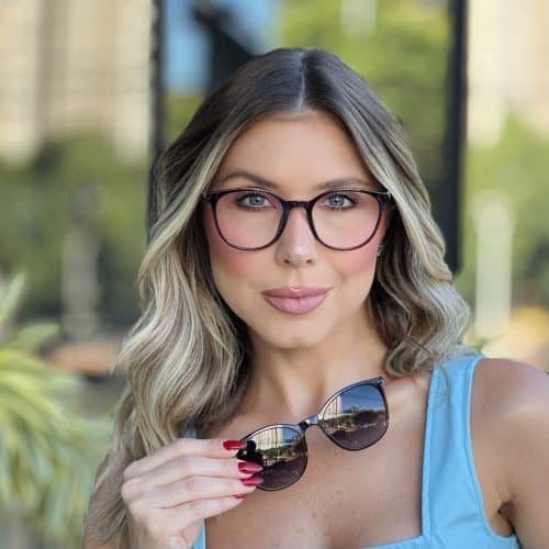 oticagriss oculos feminino clip on 2 em 1 redondo marrom 309