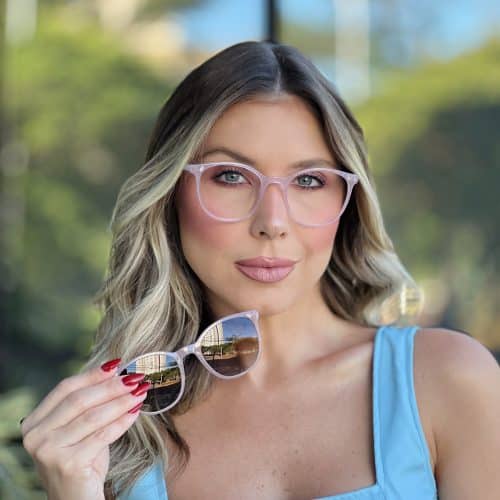 oticagriss oculos feminino clip on 2 em 1 redondo rosa 309