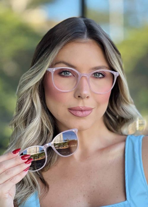 oticagriss oculos feminino clip on 2 em 1 redondo rosa 309