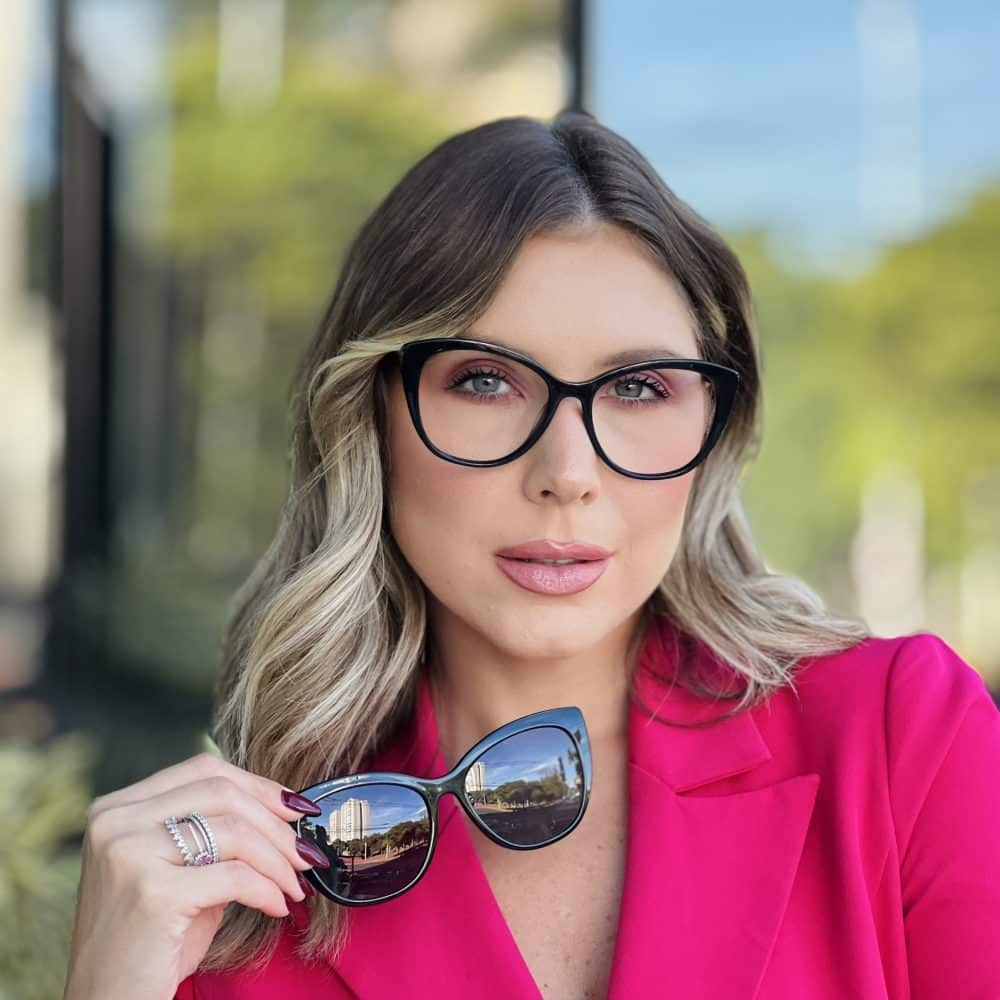 oticagriss oculos clip on 2 em 1 gatinho em acetato preto 317