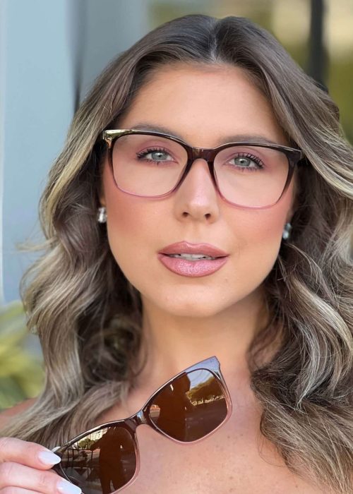oticagriss oculos clip on 2 em 1 gatinho marrom e rosa 369