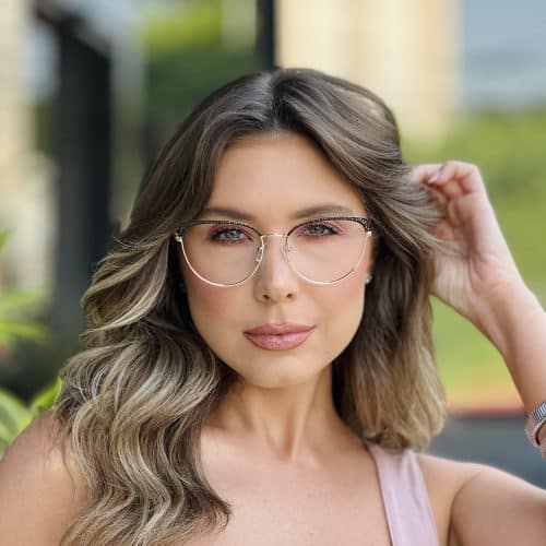 oticagriss oculos de grau feminino gatinho preto e dourado 393