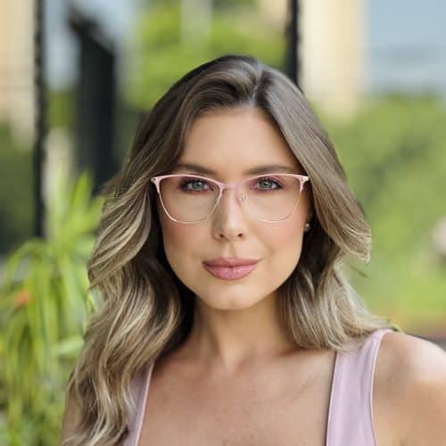 oticagriss oculos de grau feminino gatinho rosa e dourado 394