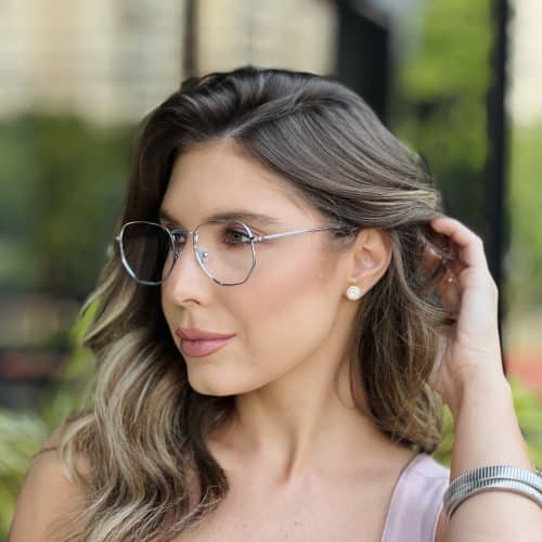 oticagriss oculos de grau feminino hexagonal prata 392 1