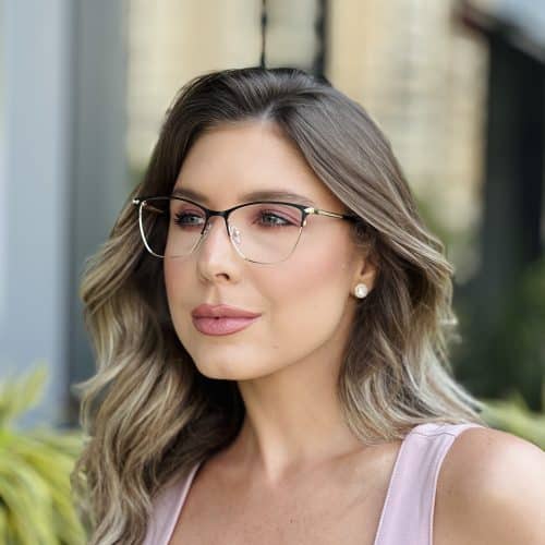 oticagriss oculos de grau feminino hexagonal preto e dourado 392 3
