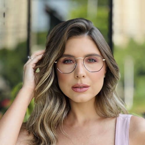 oticagriss oculos de grau feminino hexagonal preto e dourado 392 4