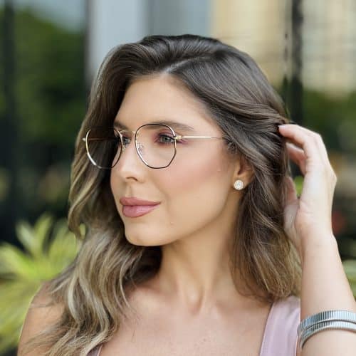 oticagriss oculos de grau feminino hexagonal preto e dourado 392 5