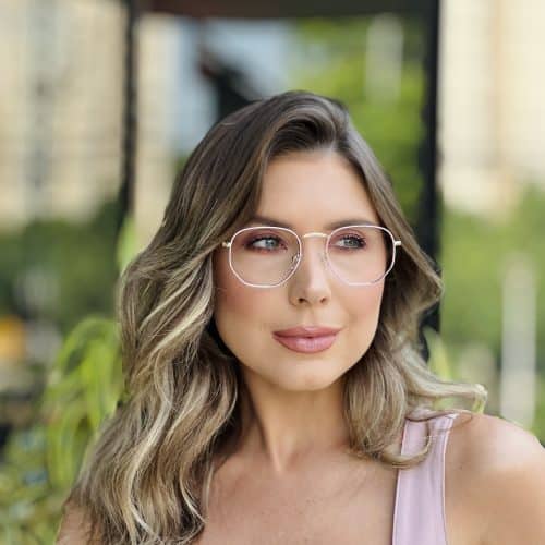 oticagriss oculos de grau feminino hexagonal rosa e dourado 392 1