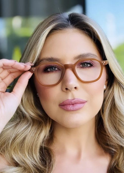 oticagriss oculos de grau feminino hexagonal caramelo 406