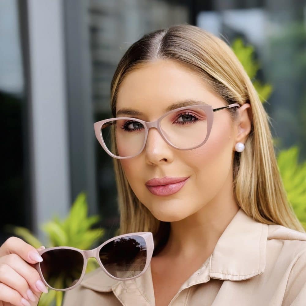 oticagriss oculos feminino 2 em 1 clip on gatinho champanhe 417