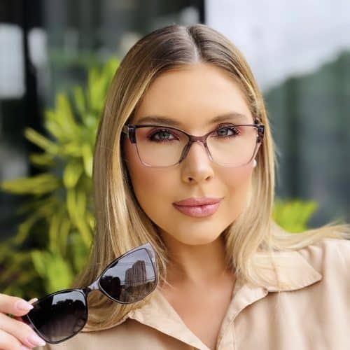 oticagriss oculos feminino 2 em 1 clip on gatinho cinza 415