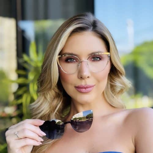 oticagriss oculos feminino 2 em 1 clip on gatinho dourado 410