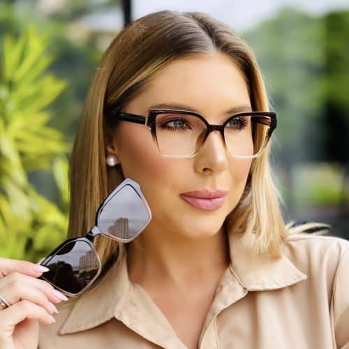 oticagriss oculos feminino 2 em 1 clip on gatinho marrom 414 2