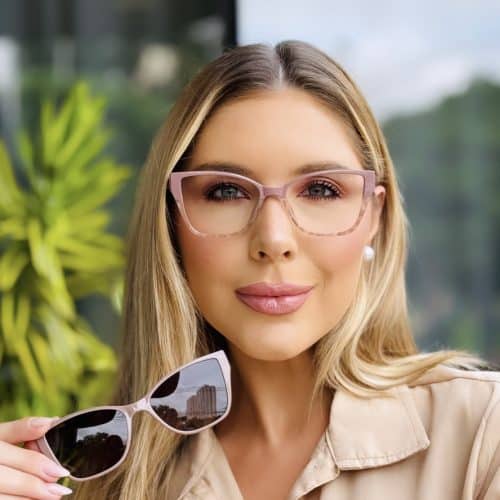 oticagriss oculos feminino 2 em 1 clip on gatinho nude 415