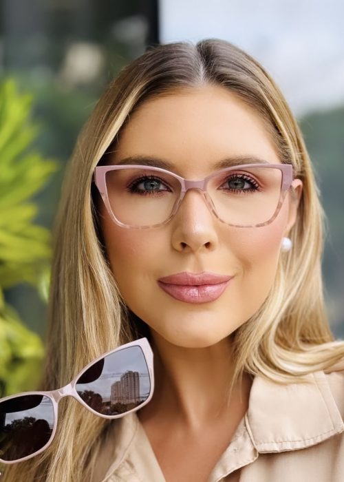 oticagriss oculos feminino 2 em 1 clip on gatinho nude 415