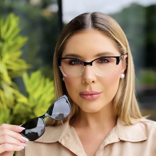 oticagriss oculos feminino 2 em 1 clip on gatinho preto 415 7