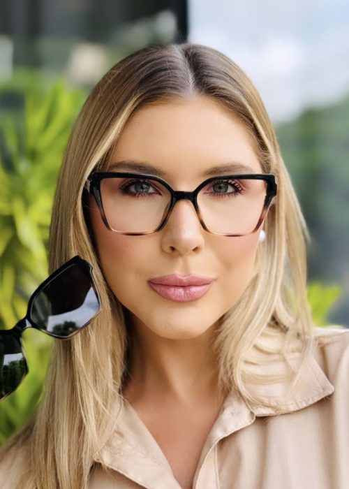 oticagriss oculos feminino 2 em 1 clip on gatinho preto e rajado 414