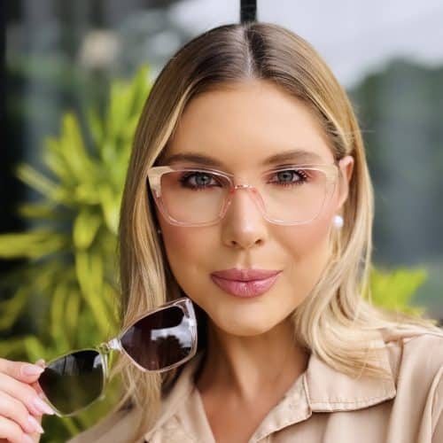 oticagriss oculos feminino 2 em 1 clip on gatinho rosa 416