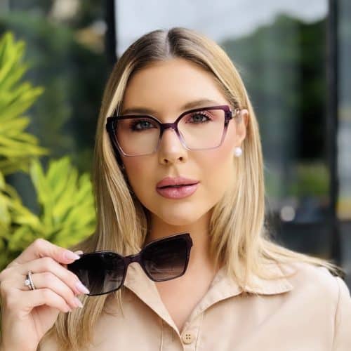 oticagriss oculos feminino 2 em 1 clip on gatinho roxo 414 1