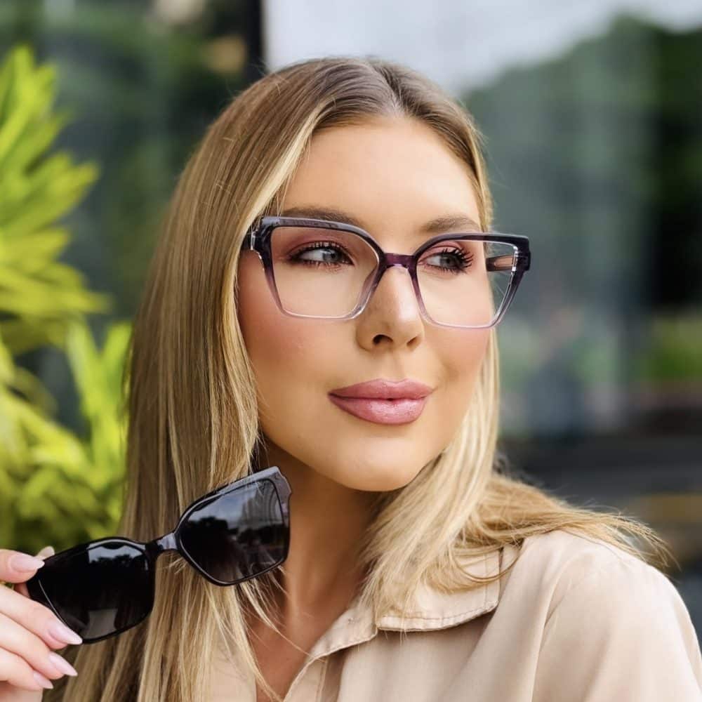 oticagriss oculos feminino 2 em 1 clip on gatinho roxo 414 oticagriss oculos feminino 2 em 1 clip on gatinho roxo 414