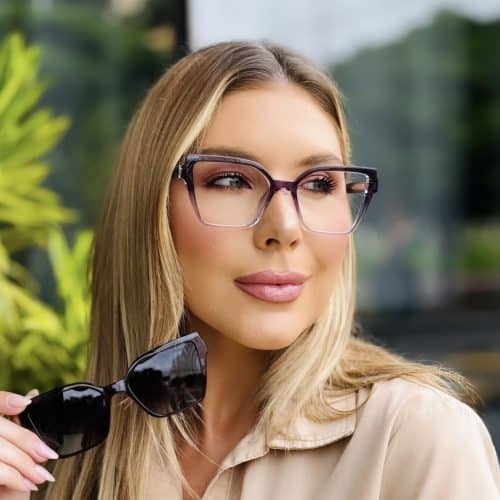 oticagriss oculos feminino 2 em 1 clip on gatinho roxo 414