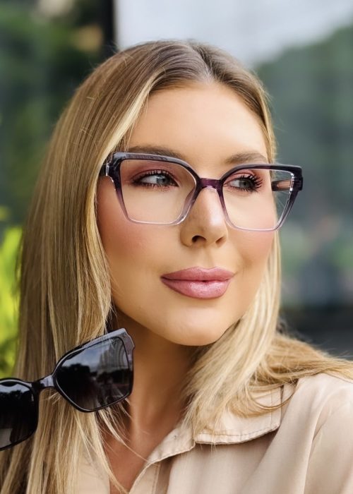 oticagriss oculos feminino 2 em 1 clip on gatinho roxo 414