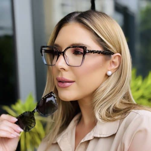 oticagriss oculos feminino 2 em 1 clip on gatinho tartaruga e azul 414 1