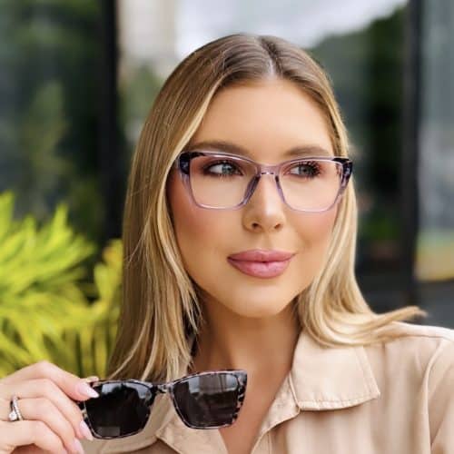 oticagriss oculos feminino 2 em 1 clip on gatinho tartaruga roxo 416